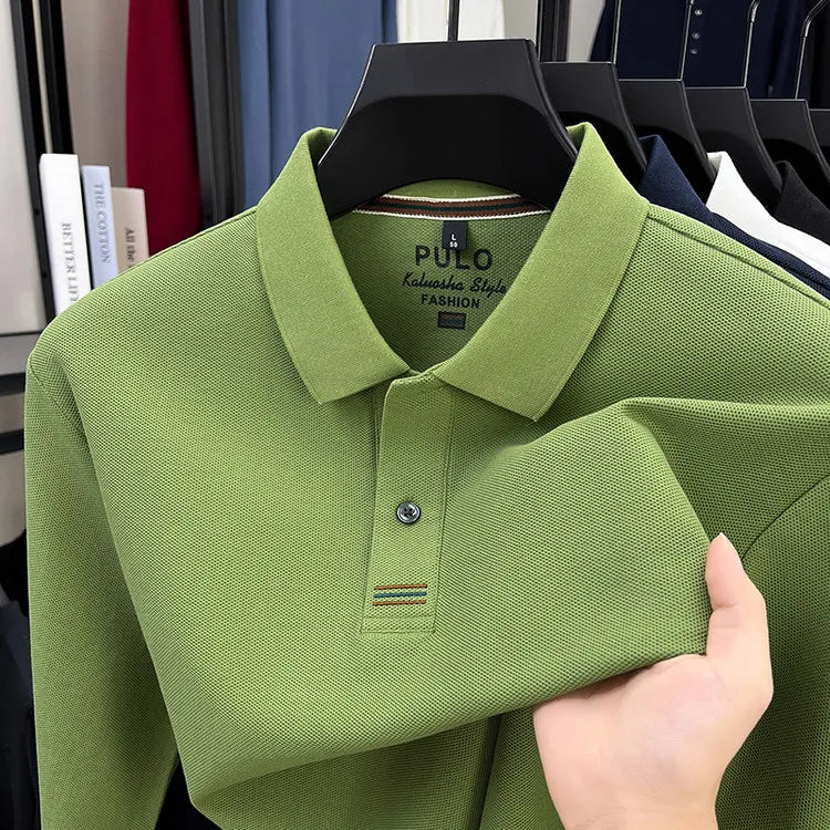 100% Breathable Cotton Men's 2025 Autumn Long-Sleeve Polo Shirt - Classic Cotton Collared Business Casual Style