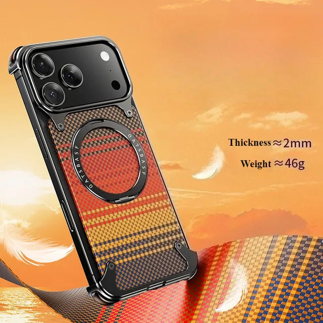 Luxury aluminum alloy phone case iPhone 17 Pro/Pro Max/17 Air with 360° rotating magnetic shockproof carbon fiber texture cover