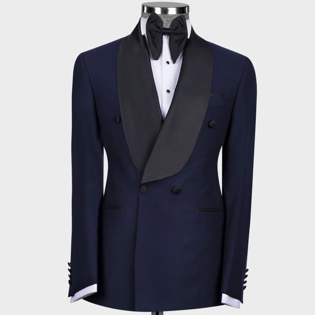 Men Suit 2 Pieces Black With Bright Lapel Double Button For Wedding Banquet Work Office Business Casual Jacket With Pants