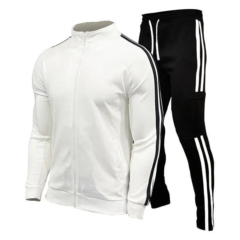 New men's cardigan stand up collar sports suit youth sportswear casual slim fit running sports two-piece set