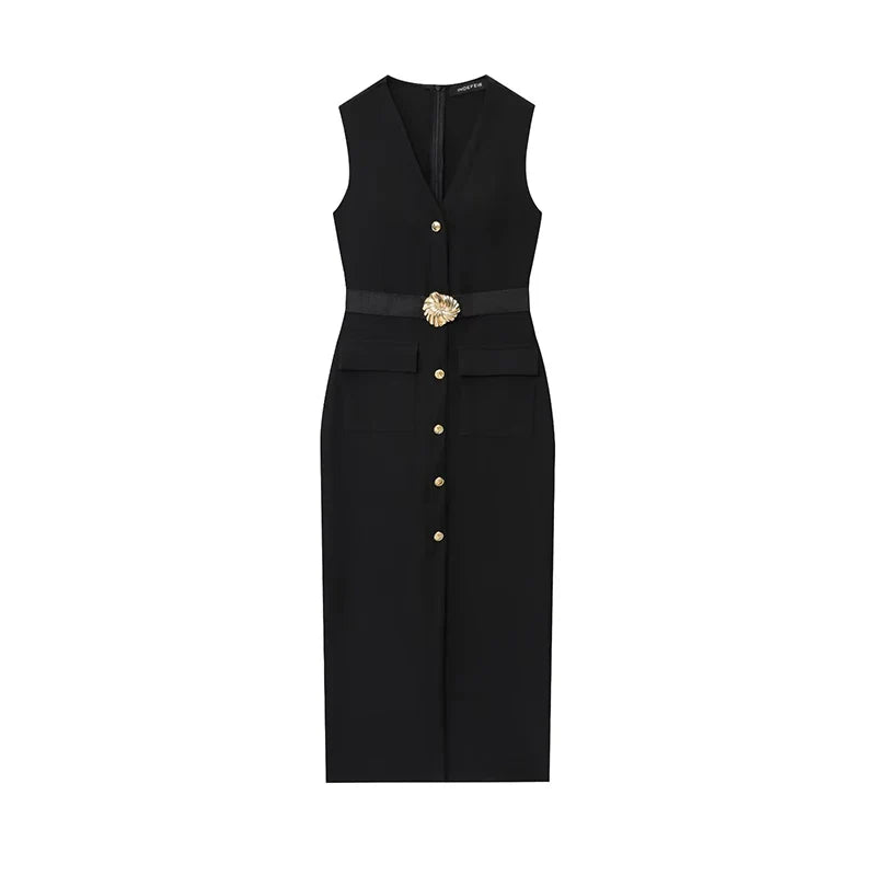 Black Elegant Party Midi Dresses 2026 Women's Summer Sleeveless Long Dresses Fashion Casual Vintage Evening Party Dress 