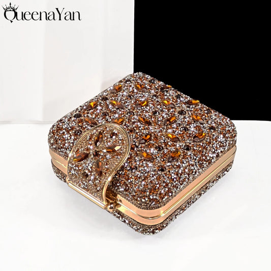 Lovely Style Coffee Color Rhinestone Decoration Design Pointed Toe Lady Shoes and Bag for Party Wedding