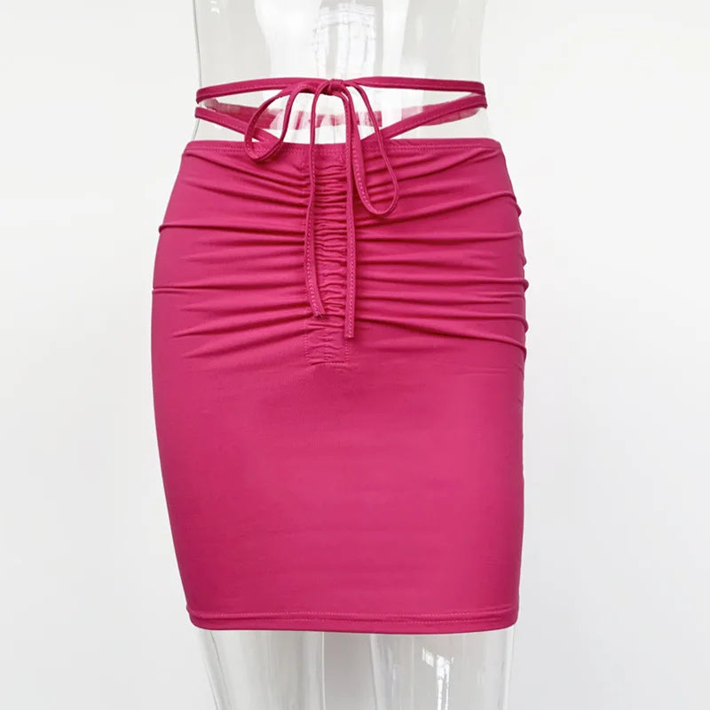 2026New Summer Women's ClothinginsHot girl high-waisted bodycon skirt European and American drawstring tie-up mini skirt