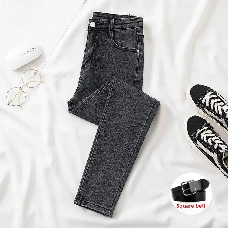Black Grey Jeans Women's Slimming Cropped Pants