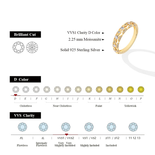 Vintage Moissanite Diamond Ring for Women D VVS1 Color Hollow Band 925 Sterling Silver Stackable Wedding Jewelry Gifts