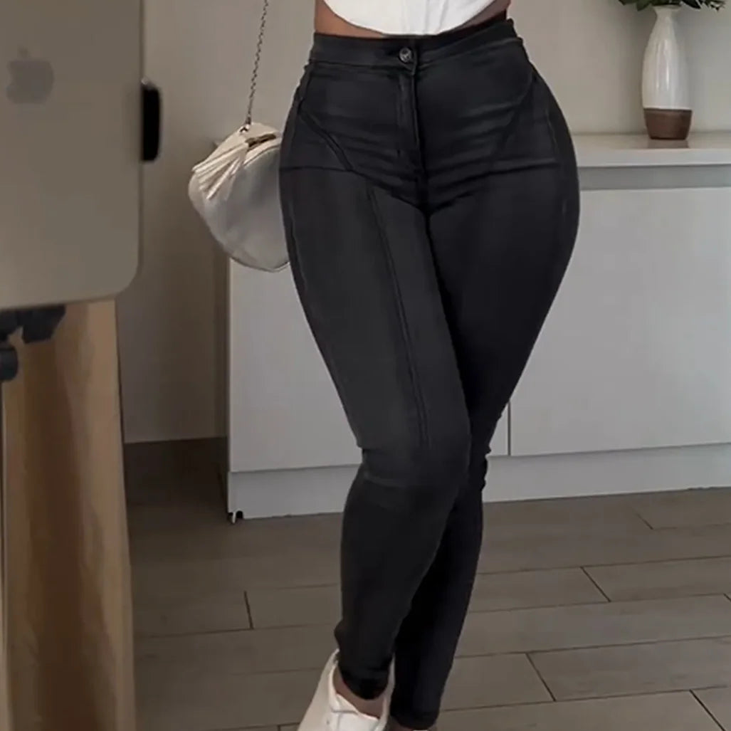 Sexy Women's Skinny Pencil Jeans Skinny Denim Jeans Elastic Mid Waist Jeans Stretch Pants Streetwear Tight Fashion Trousers