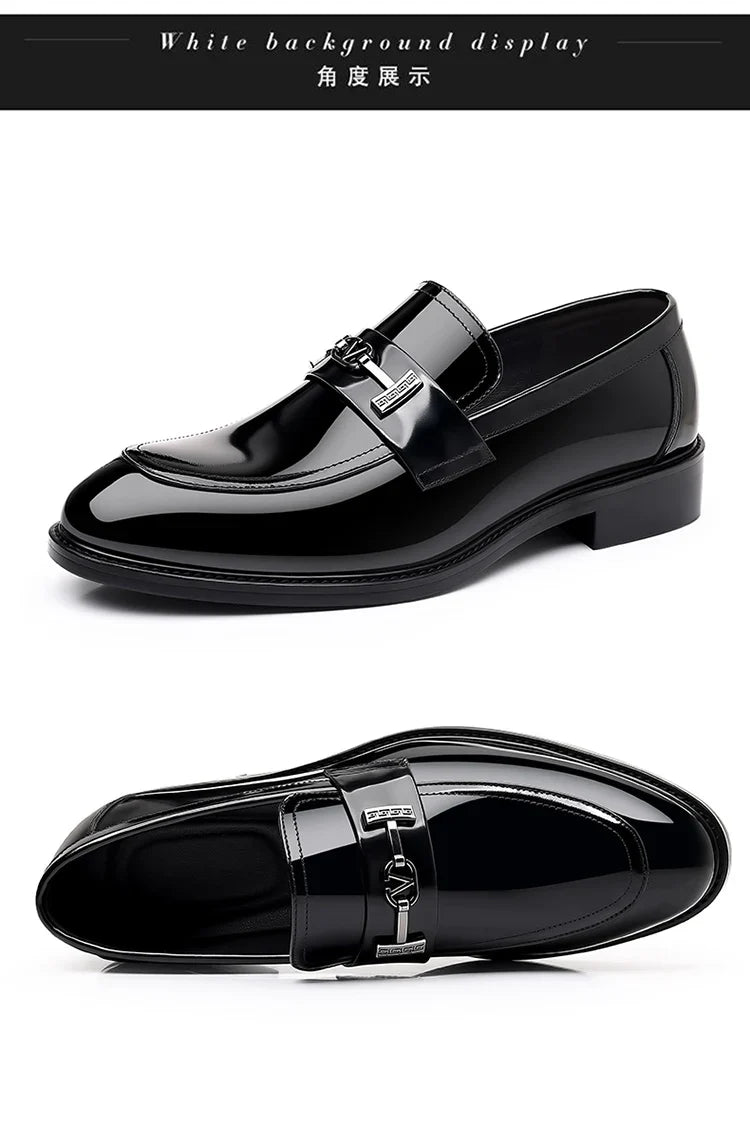 Men's Leather Shoes Genuine Leather High-end Brand One-pedal Formal Business 2025 New Shoes Glossy Doudou Wedding Dress Shoes