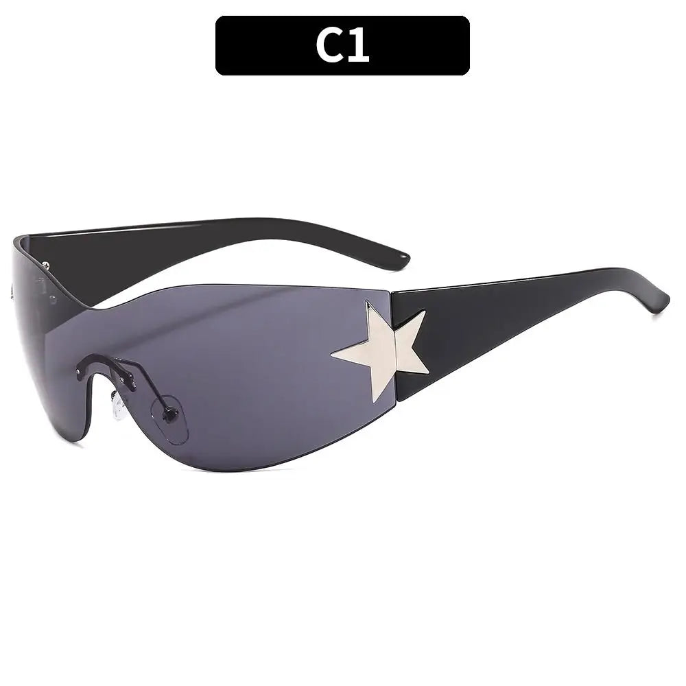 2025 Fashion Punk Y2K Sunglasses for Women Men Trendy Wrap Around Sun Glasses Shades Star Decoration Eyewear UV400 Goggles