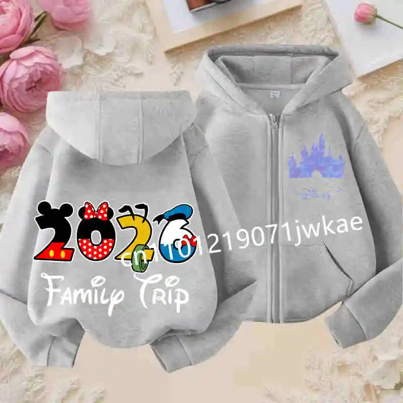 Boys and Girls Clothing Castle Pattern Kids Hoodie Jacket for Children 2026 Fashion Minnie Mickey Castle Zipper Hoodie Closure