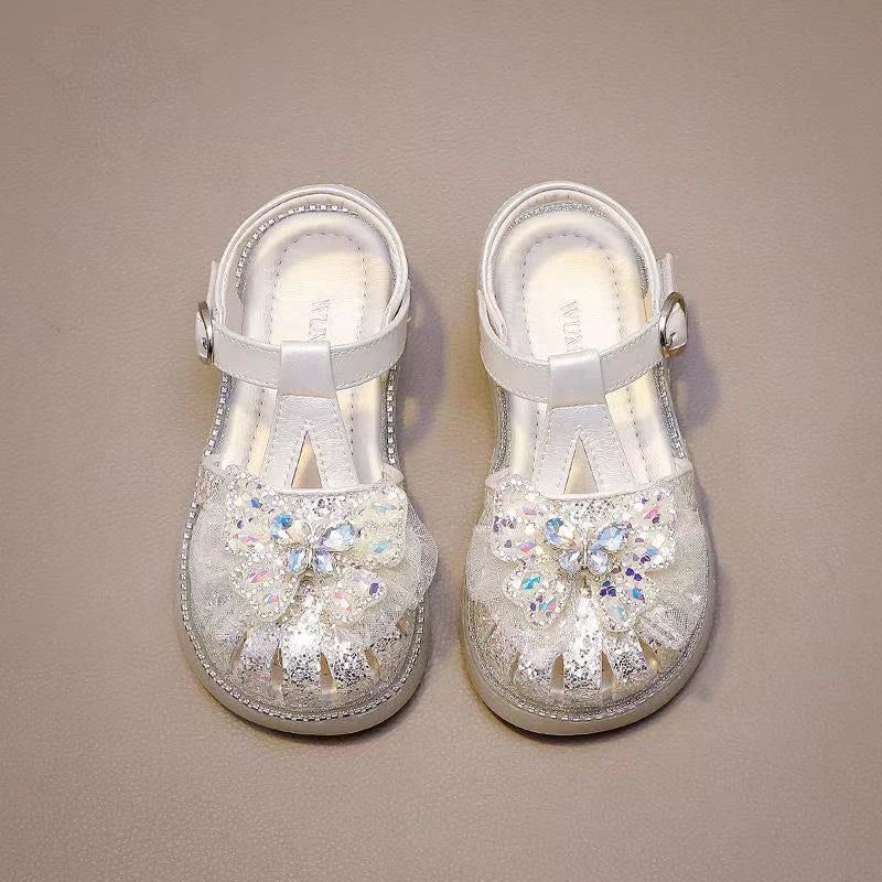 New Summer Children Crown Sandals Wedding Party Girls Bowknot Pearl Shoes Sweet Elegant Kids Causal Flat Sandals
