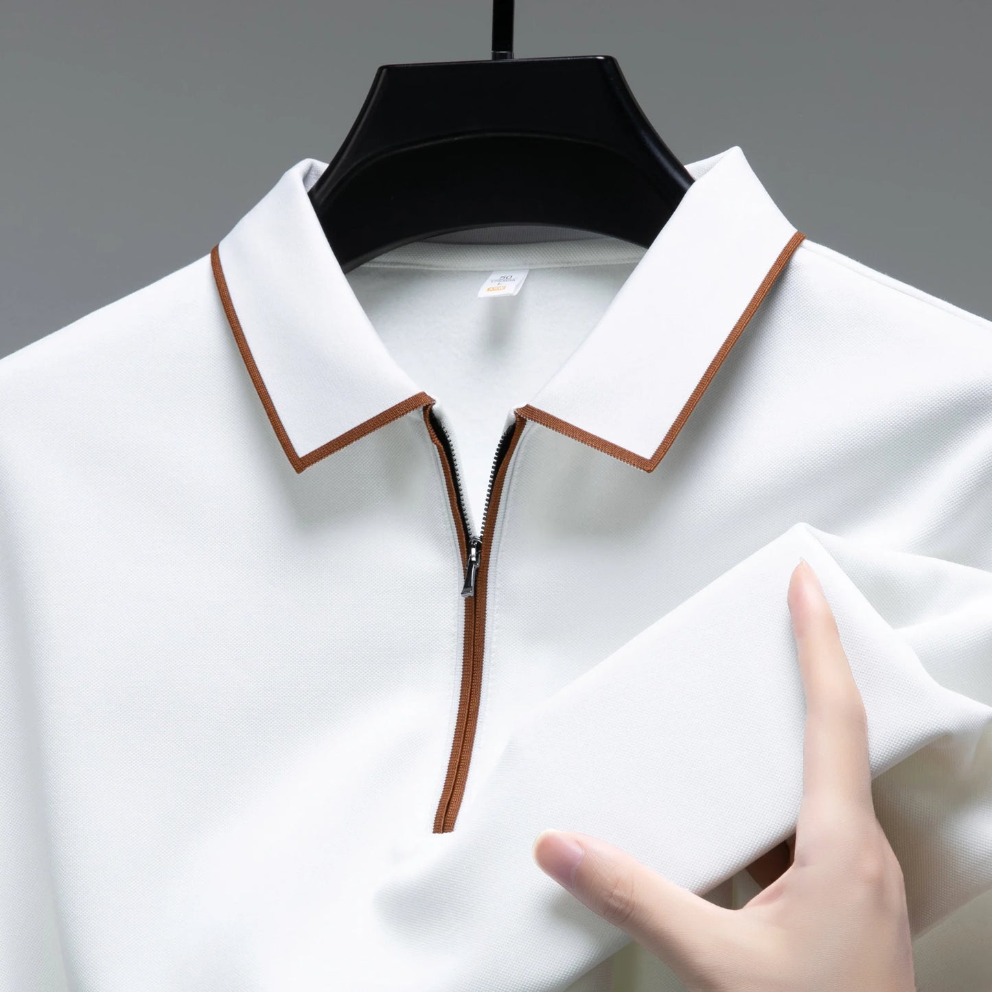 Light luxury brand long sleeved men's polo shirt autumn fashion flip collar half zipper design boutique top silk casual T-shirt