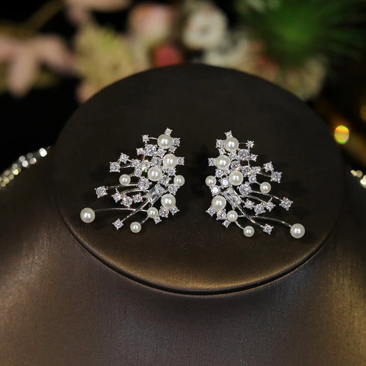 Gorgeous Cubic Zirconia Stone Choker Fashion Pearl Necklace for Women Wedding Bridal Costume Jewelry Set X0620