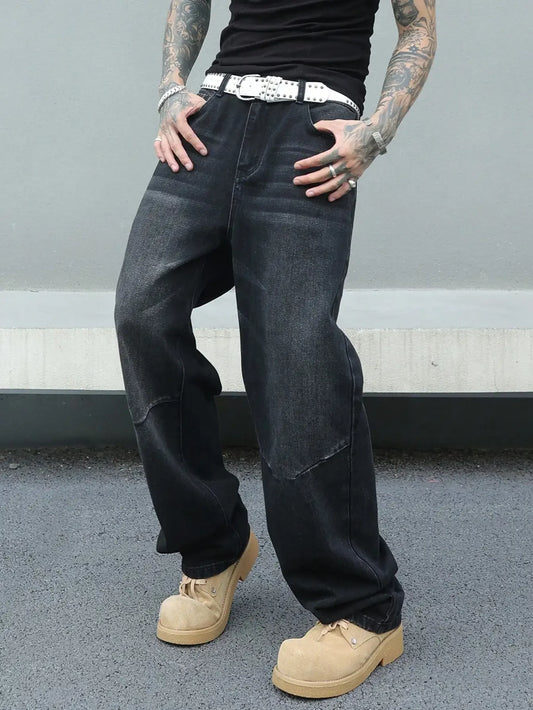 Vintage Men Y2k Baggy Denim Jeans for Men Fashion Casual Pants Streetwear Denim Hip Hop Wide-Leg Straight Casual Trousers