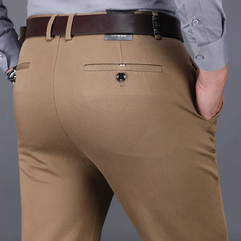 Business Men's 98% Cotton Straight Casual Pants Plus Size Loose Stretch Autumn Winter Office Trousers Classic Male Clothing
