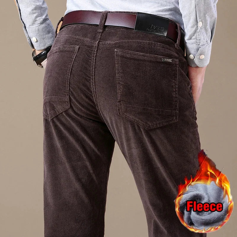 Winter Men's Fleece Corduroy Pants Warm Classic Casual Business Plush Thickened Business Trousers Male Brand Clothing