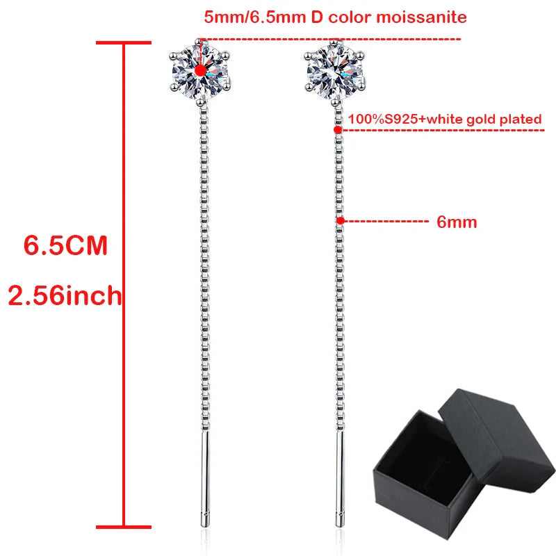 1/2CT White gold plated moissanite earring for women tassel classic D color drop earring lab diamond S925 sterling silver