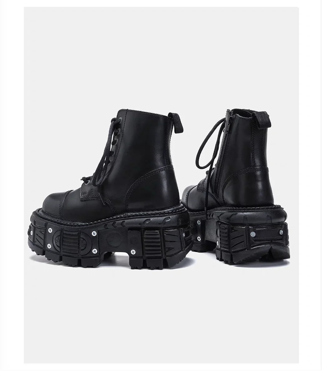 Leather Heightened 10cm Thick-soled Men's High-top British Style 2025 New Trendy Men's Boots Ruffian Handsome