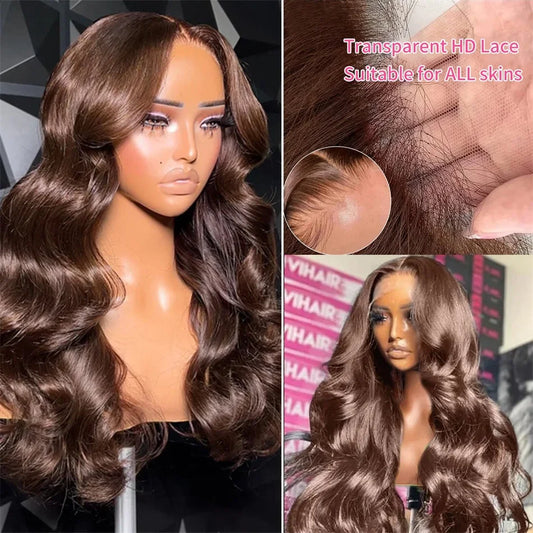 13x6 HD Lace Front Wig Human Hair Wig 30 Inch 13x4 Lace Frontal Wig Chocolate Brown Colored Brazilian Body Wave Human Hair Wigs