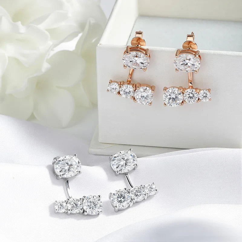 Gradient Full Moissanite Drop Earrings for Women Oval Cut Sparkling Lab Diamond Fine Jewelry Pure 925 Sterling Silver