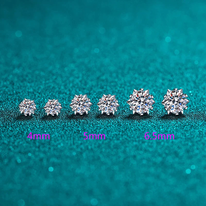 Moissanite Stud Earrings 1CT 2CT White Gold Plated Sterling Silver D VVS1 Lab Diamond Snowflake Ear Studs For Women