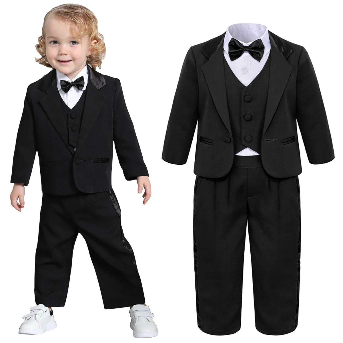 Baby Boy Suit Set Wedding Infant Formal Outfit Toddler Ring Bearer Tuxedo Children Birthday Ceremony Performance Costume 4PCS