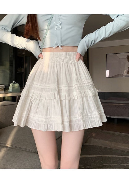 Summer Kawaii White Ruflles Skirt Women Fashion Slim Fit Mini Skirts Girls Y2k Versatile Elastic High Waist A-Line Back Faldas