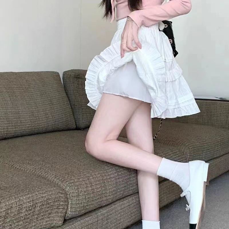 Summer Kawaii White Ruflles Skirt Women Fashion Slim Fit Mini Skirts Girls Y2k Versatile Elastic High Waist A-Line Back Faldas