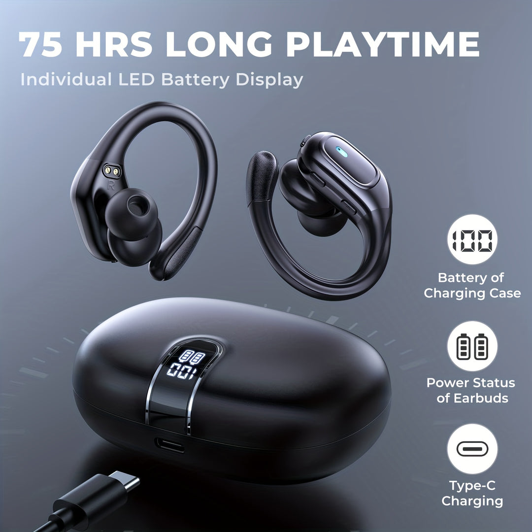 Wireless Earphones - Stereo Audio, ENC Noise Cancelling, LED Display