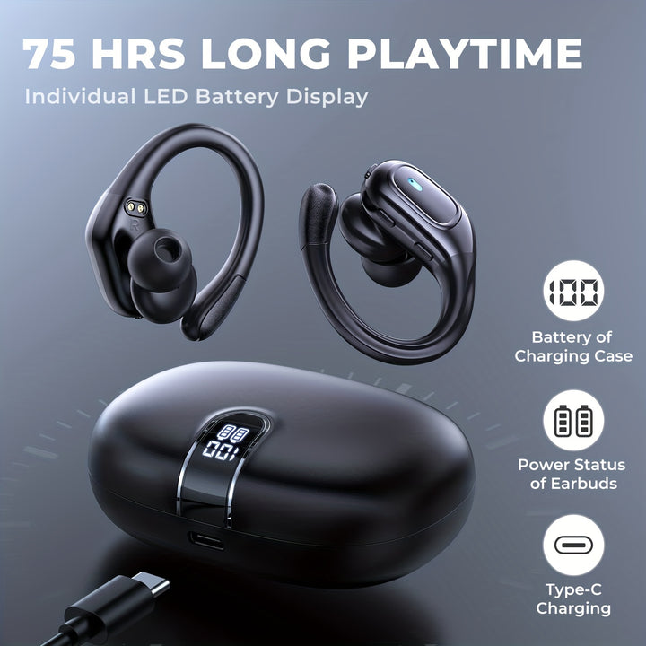 Wireless Earphones - Stereo Audio, ENC Noise Cancelling, LED Display