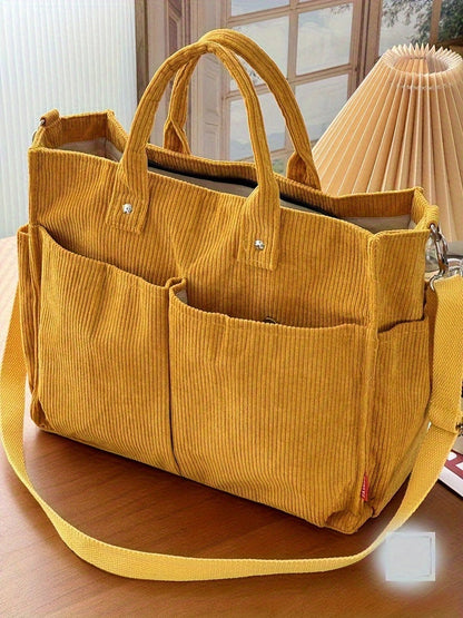 Corduroy Crossbody Tote Bag Stylish Commuter Shoulder Bag with Multiple Spacious Pockets Handbag For Women