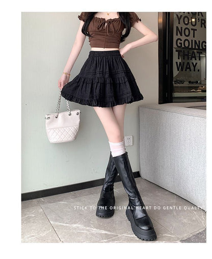 Kawaii White High Waist Pleated Mini Skirts for Women Summer Slim A-Line Skirt Y2K Versatile Puff Tiered Faldas for Girls Female