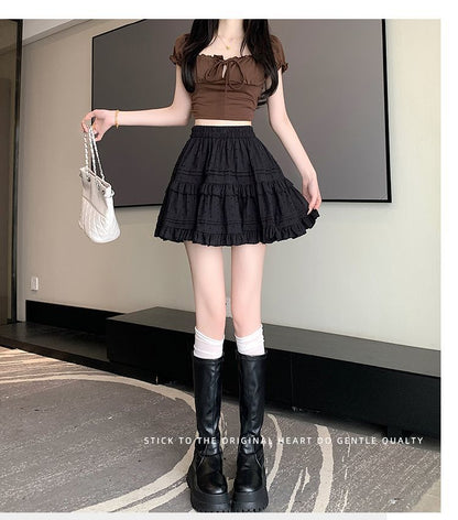Kawaii White High Waist Pleated Mini Skirts for Women Summer Slim A-Line Skirt Y2K Versatile Puff Tiered Faldas for Girls Female