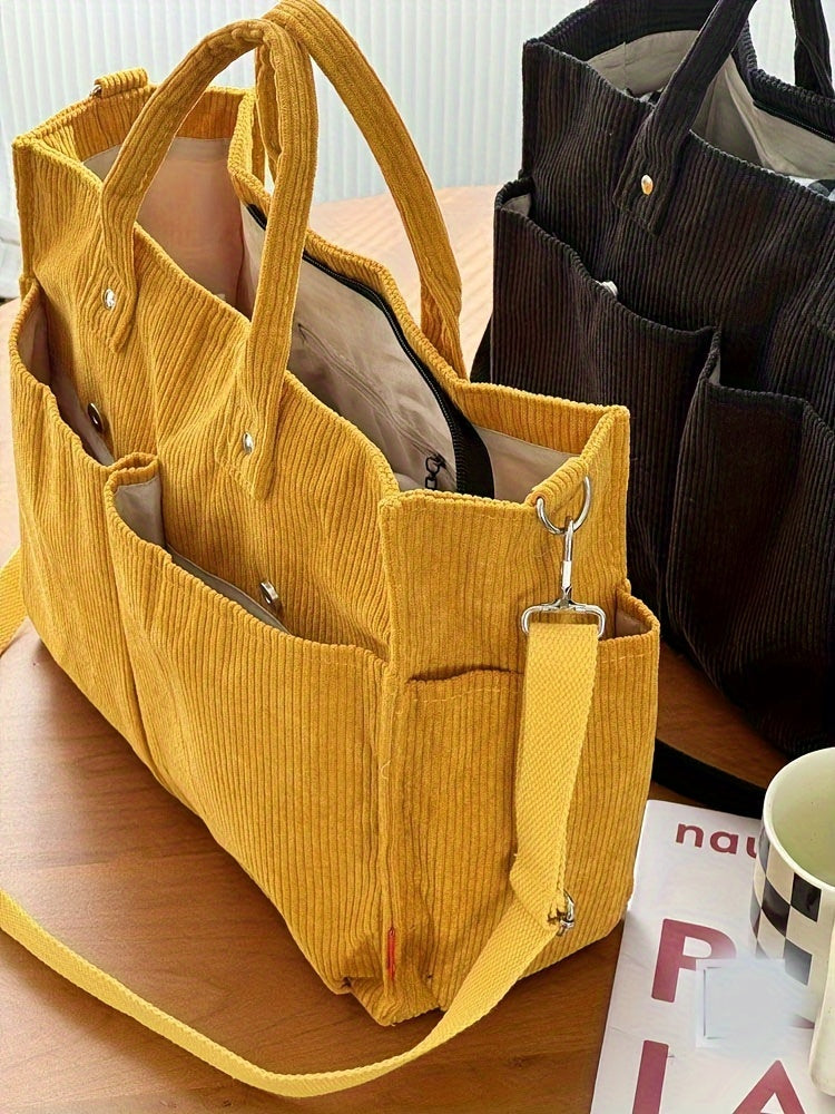 Corduroy Crossbody Tote Bag Stylish Commuter Shoulder Bag with Multiple Spacious Pockets Handbag For Women