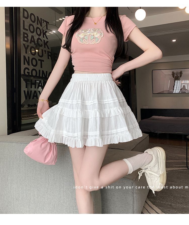 Kawaii White High Waist Pleated Mini Skirts for Women Summer Slim A-Line Skirt Y2K Versatile Puff Tiered Faldas for Girls Female