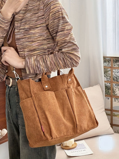 Corduroy Crossbody Tote Bag Stylish Commuter Shoulder Bag with Multiple Spacious Pockets Handbag For Women