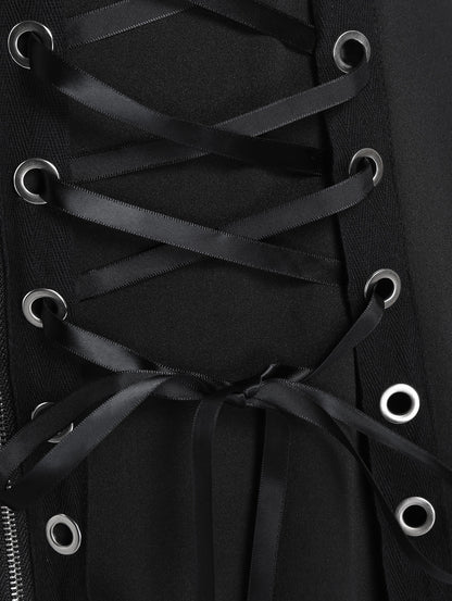 Plus Size Gothic Full Zipper Grommets Camis Tops Buckle Strap Plaid Vest Women Summer Sweetheart Neck Empire Waist Tanks