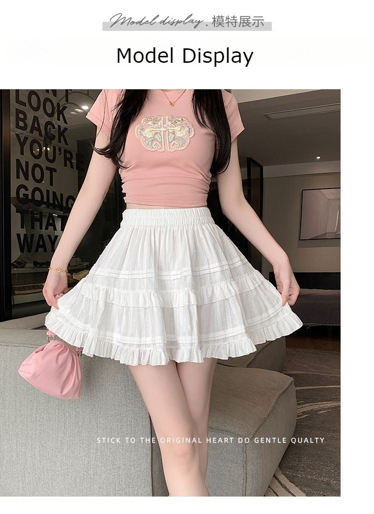 Kawaii White High Waist Pleated Mini Skirts for Women Summer Slim A-Line Skirt Y2K Versatile Puff Tiered Faldas for Girls Female