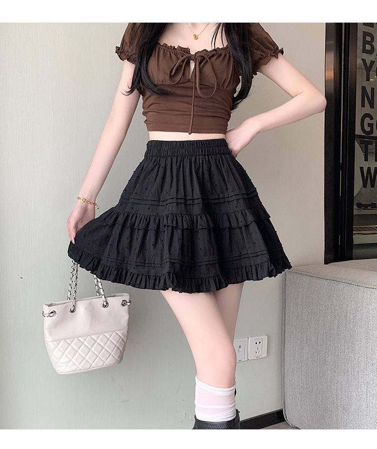 Kawaii White High Waist Pleated Mini Skirts for Women Summer Slim A-Line Skirt Y2K Versatile Puff Tiered Faldas for Girls Female