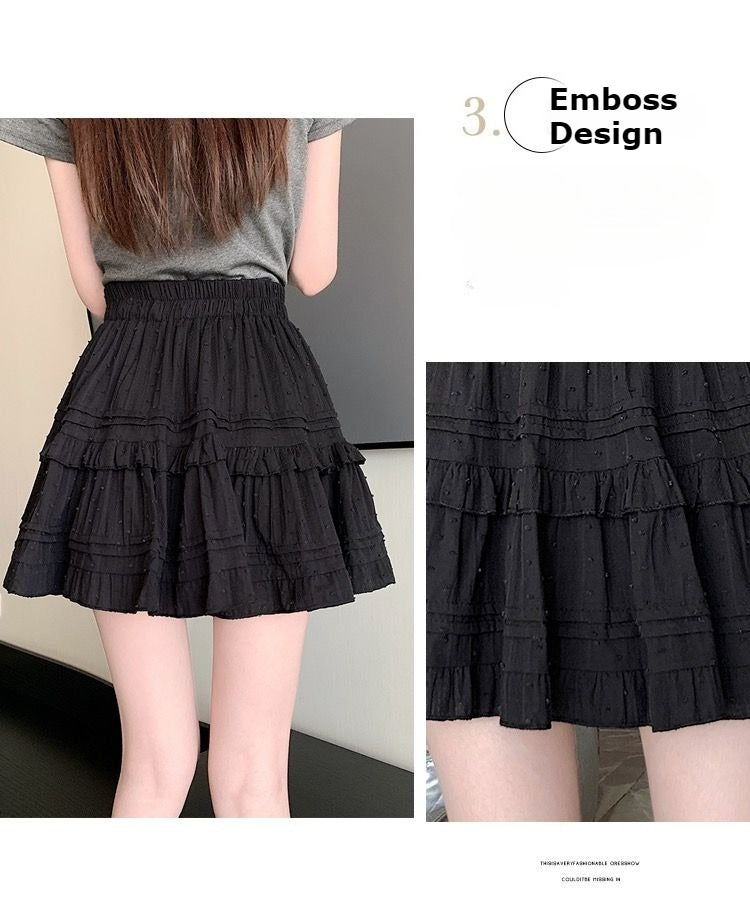 Kawaii White High Waist Pleated Mini Skirts for Women Summer Slim A-Line Skirt Y2K Versatile Puff Tiered Faldas for Girls Female