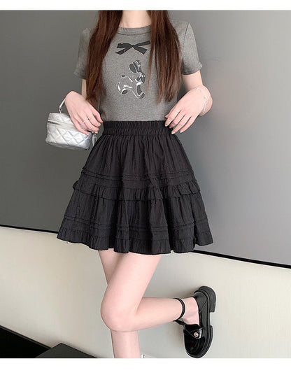 Summer Kawaii White Ruflles Skirt Women Fashion Slim Fit Mini Skirts Girls Y2k Versatile Elastic High Waist A-Line Back Faldas