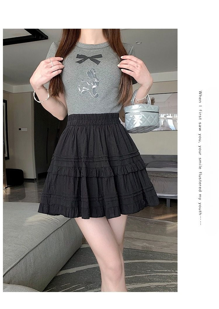 Summer Kawaii White Ruflles Skirt Women Fashion Slim Fit Mini Skirts Girls Y2k Versatile Elastic High Waist A-Line Back Faldas