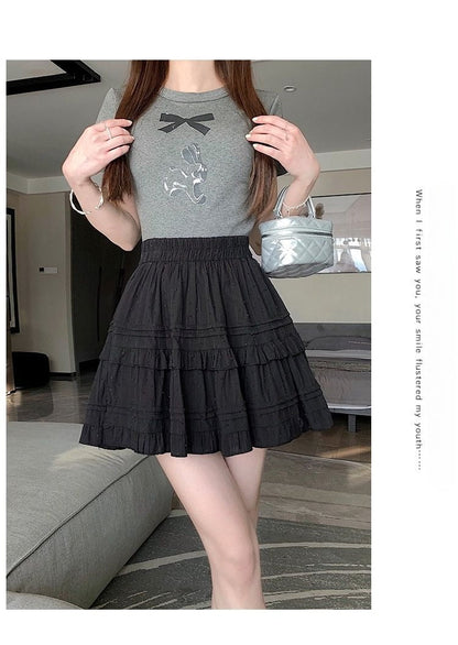 Summer Kawaii White Ruflles Skirt Women Fashion Slim Fit Mini Skirts Girls Y2k Versatile Elastic High Waist A-Line Back Faldas