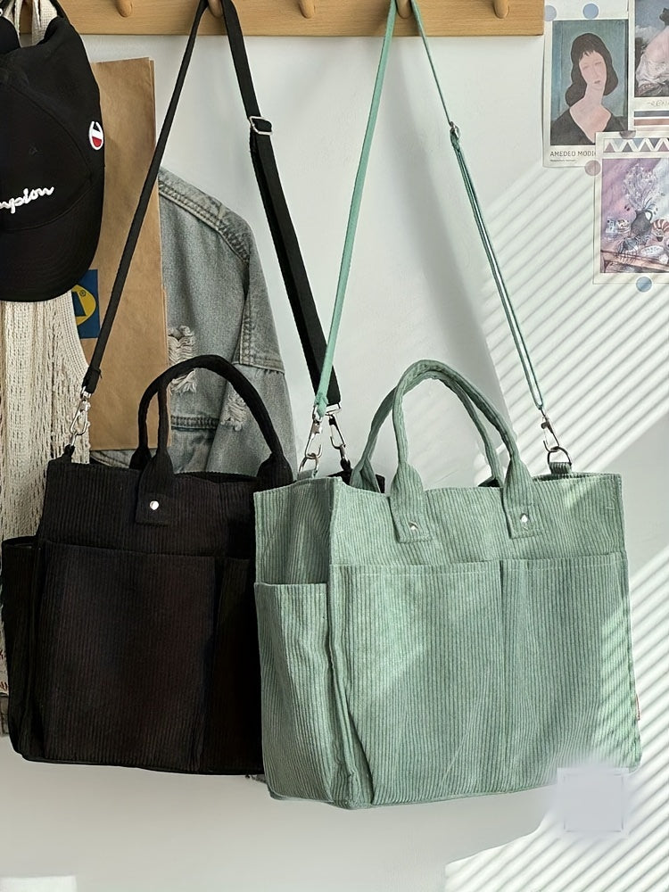 Corduroy Crossbody Tote Bag Stylish Commuter Shoulder Bag with Multiple Spacious Pockets Handbag For Women
