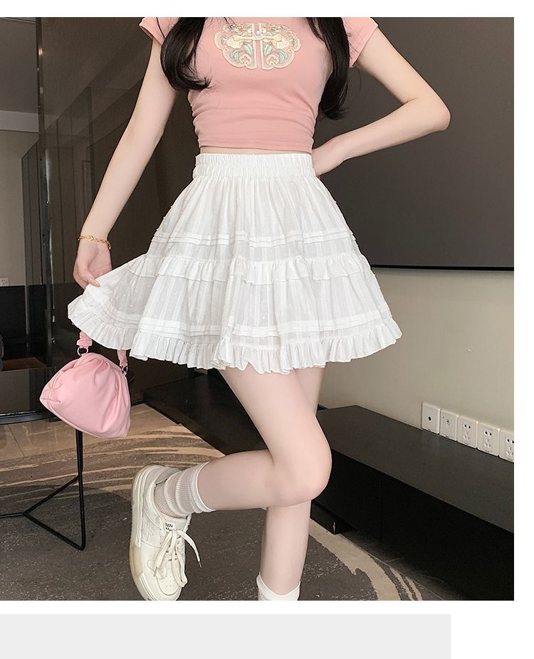 Kawaii White High Waist Pleated Mini Skirts for Women Summer Slim A-Line Skirt Y2K Versatile Puff Tiered Faldas for Girls Female