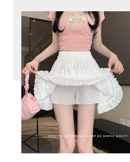 Kawaii White High Waist Pleated Mini Skirts for Women Summer Slim A-Line Skirt Y2K Versatile Puff Tiered Faldas for Girls Female