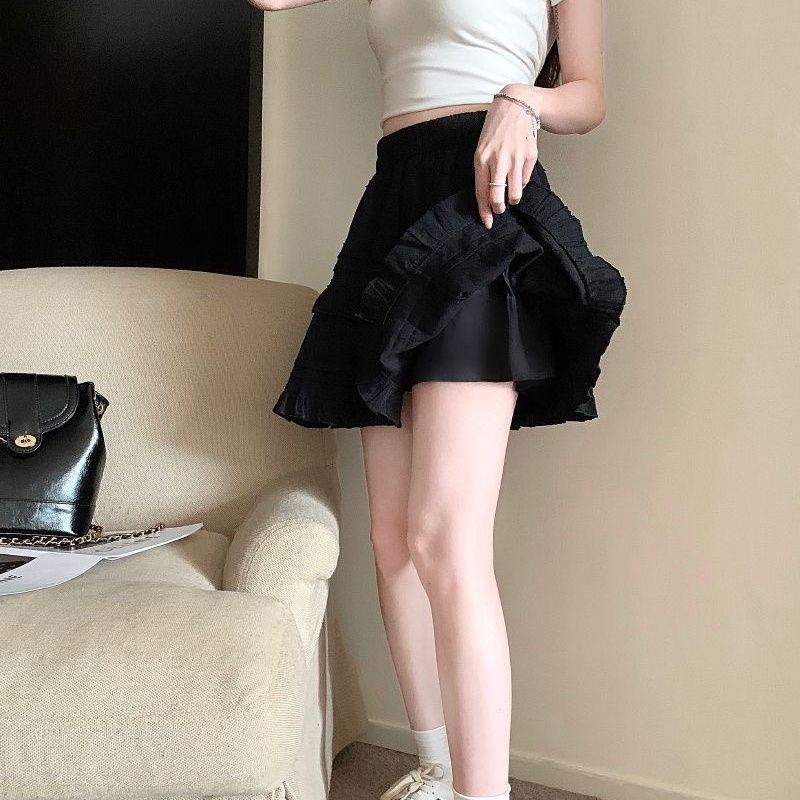 Summer Kawaii White Ruflles Skirt Women Fashion Slim Fit Mini Skirts Girls Y2k Versatile Elastic High Waist A-Line Back Faldas