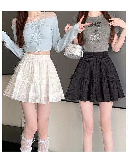 Summer Kawaii White Ruflles Skirt Women Fashion Slim Fit Mini Skirts Girls Y2k Versatile Elastic High Waist A-Line Back Faldas