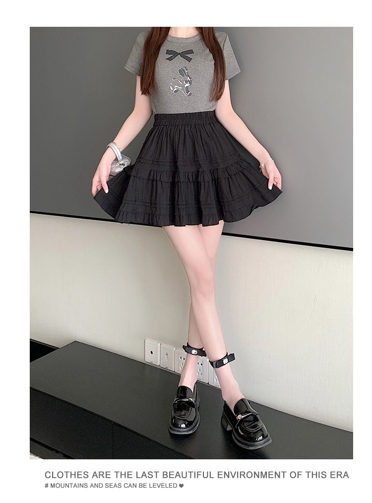 Summer Kawaii White Ruflles Skirt Women Fashion Slim Fit Mini Skirts Girls Y2k Versatile Elastic High Waist A-Line Back Faldas