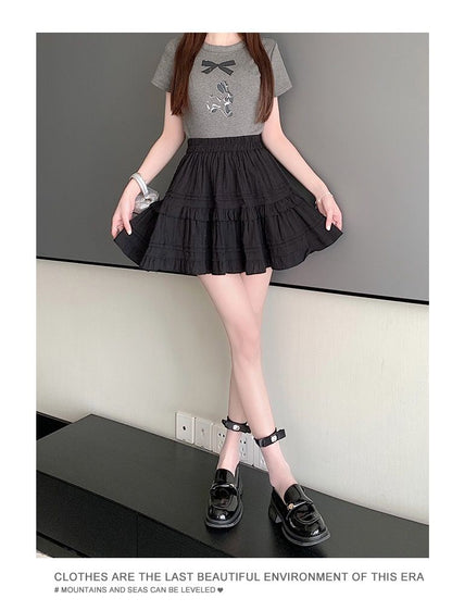 Summer Kawaii White Ruflles Skirt Women Fashion Slim Fit Mini Skirts Girls Y2k Versatile Elastic High Waist A-Line Back Faldas