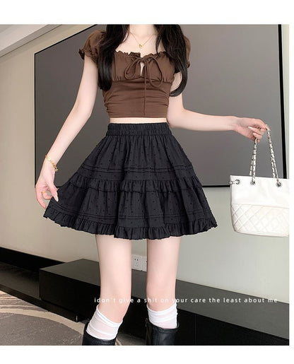 Kawaii White High Waist Pleated Mini Skirts for Women Summer Slim A-Line Skirt Y2K Versatile Puff Tiered Faldas for Girls Female